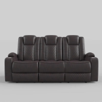 Canapé inclinable électrique, 83 pouces, similicuir marron, table rabattable