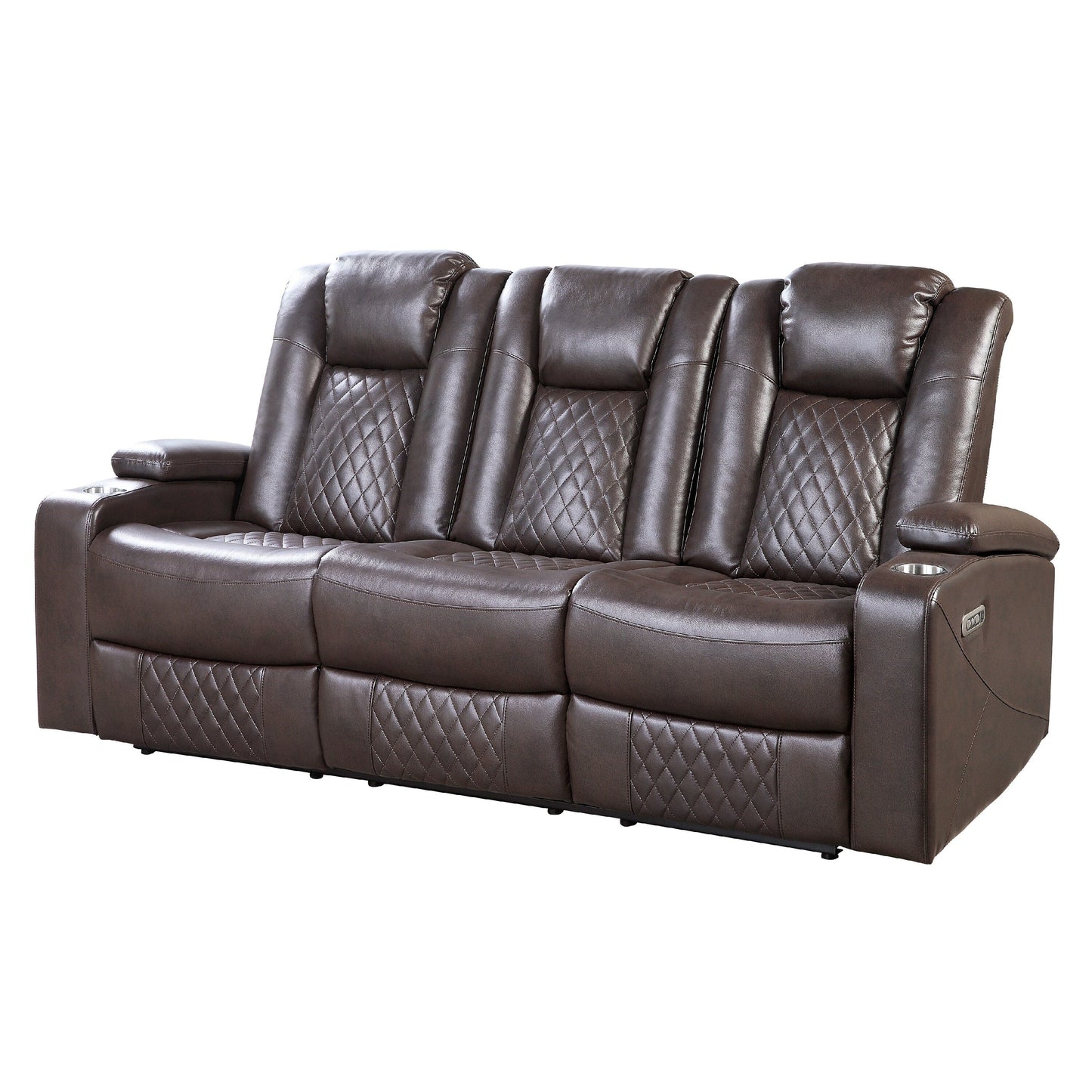 Canapé inclinable électrique, 83 pouces, similicuir marron, table rabattable