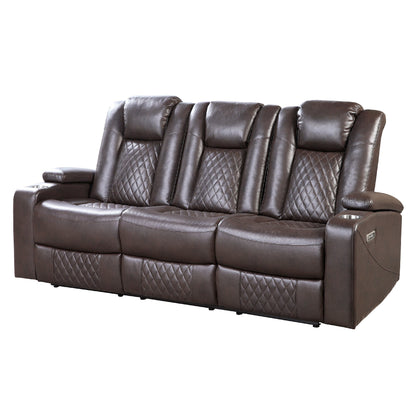 Canapé inclinable électrique, 83 pouces, similicuir marron, table rabattable