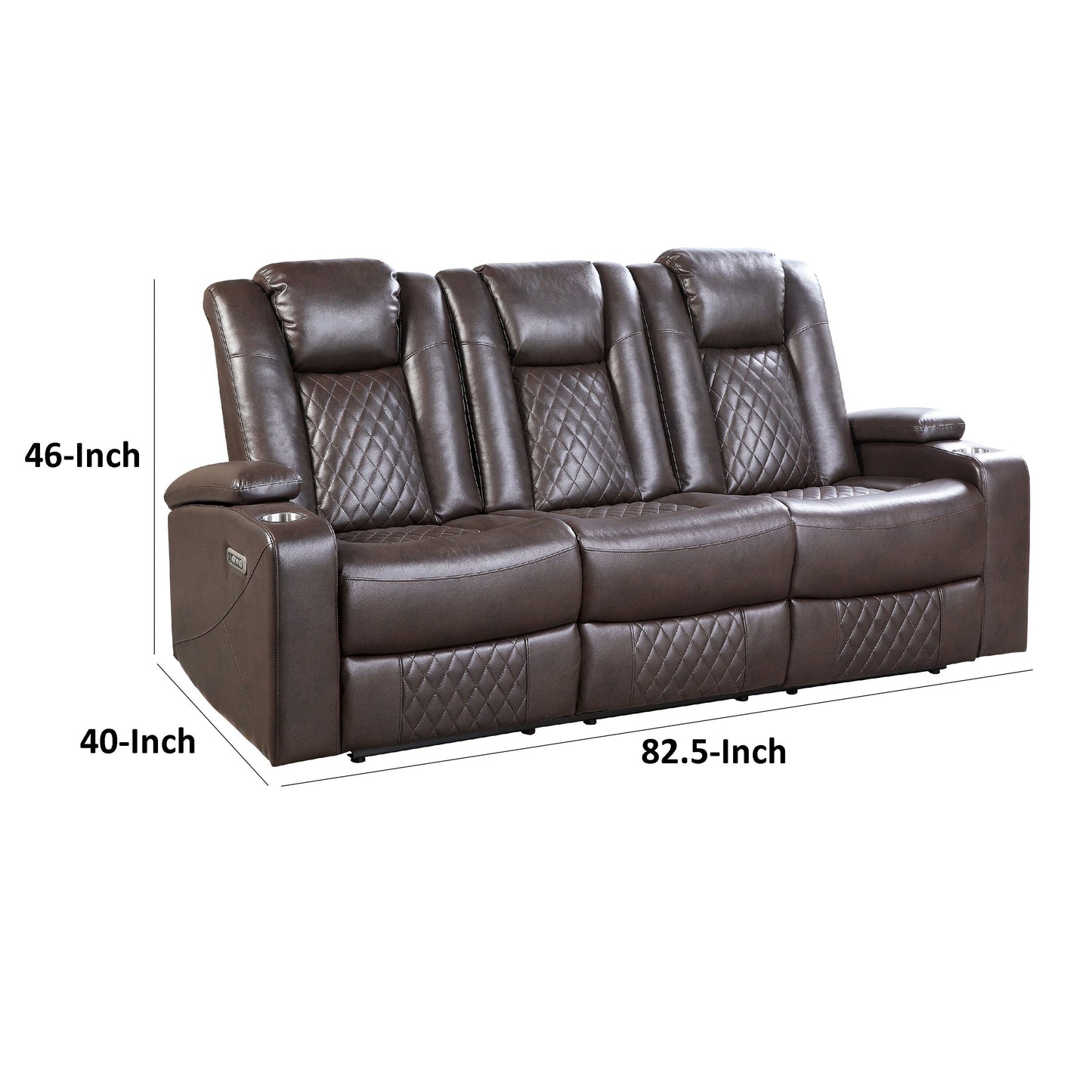 Canapé inclinable électrique, 83 pouces, similicuir marron, table rabattable