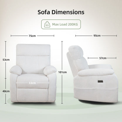 Fauteuil inclinable pivotant électrique avec ports USB et Type-C - Pivotant à 270°, inclinable à l'infini, rembourrage ergonomique