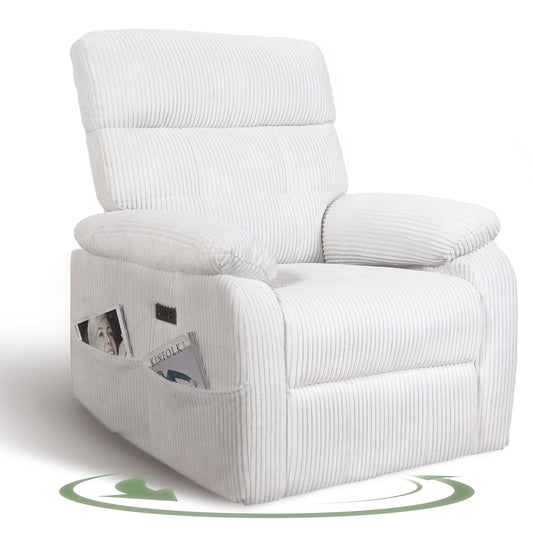 Fauteuil inclinable pivotant et électrique, fauteuils inclinables surdimensionnés, fauteuil inclinable rembourré en velours côtelé avec ports USB et Type-C