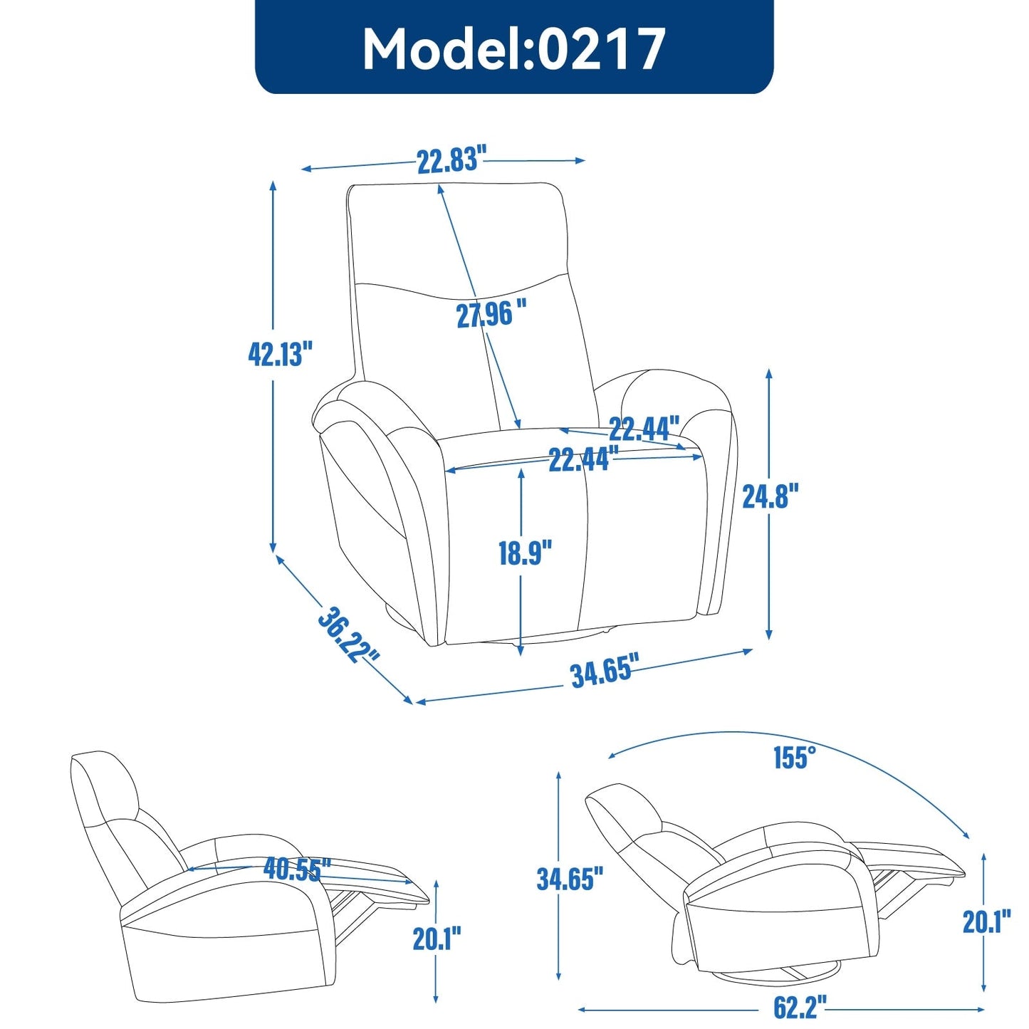 Fauteuil inclinable pivotant à 270°, support lombaire ergonomique, ports de chargement USB et Type-C