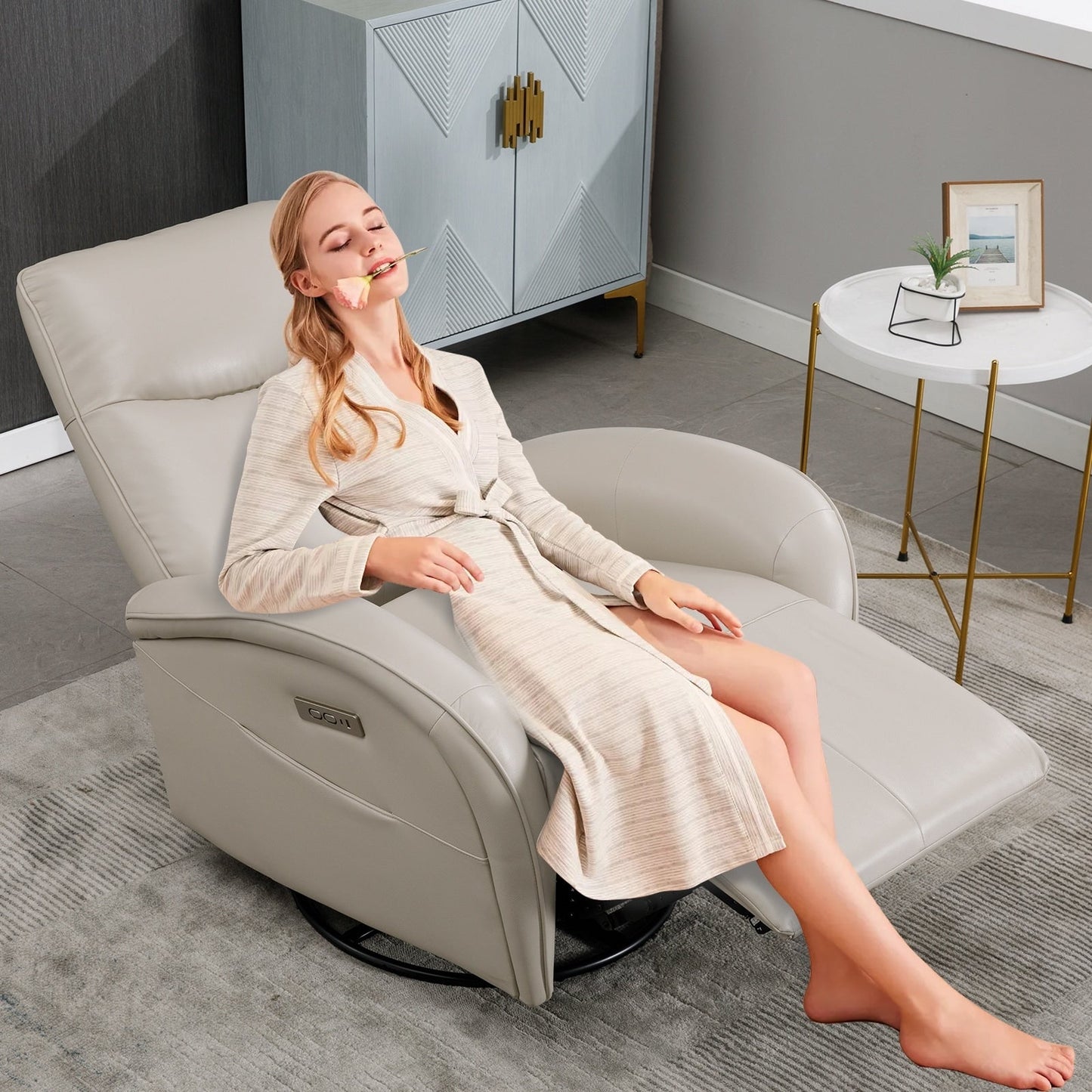 Fauteuil inclinable pivotant à 270°, support lombaire ergonomique, ports de chargement USB et Type-C