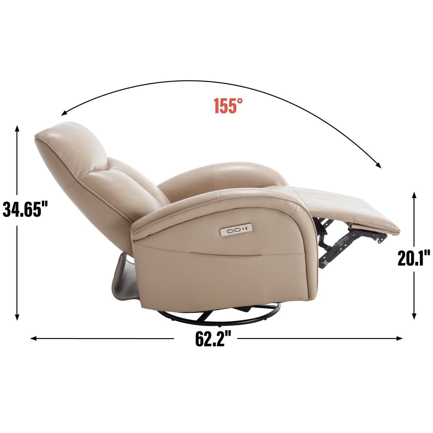 Fauteuil inclinable pivotant à 270°, support lombaire ergonomique, ports de chargement USB et Type-C