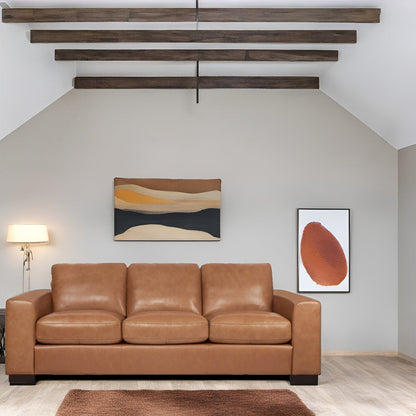 Canapé 3 places en cuir véritable de qualité supérieure avec assise moelleuse et coussins en plumes d'oie pour un confort ultime