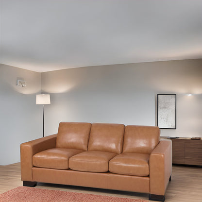 Canapé 3 places en cuir véritable de qualité supérieure avec assise moelleuse et coussins en plumes d'oie pour un confort ultime