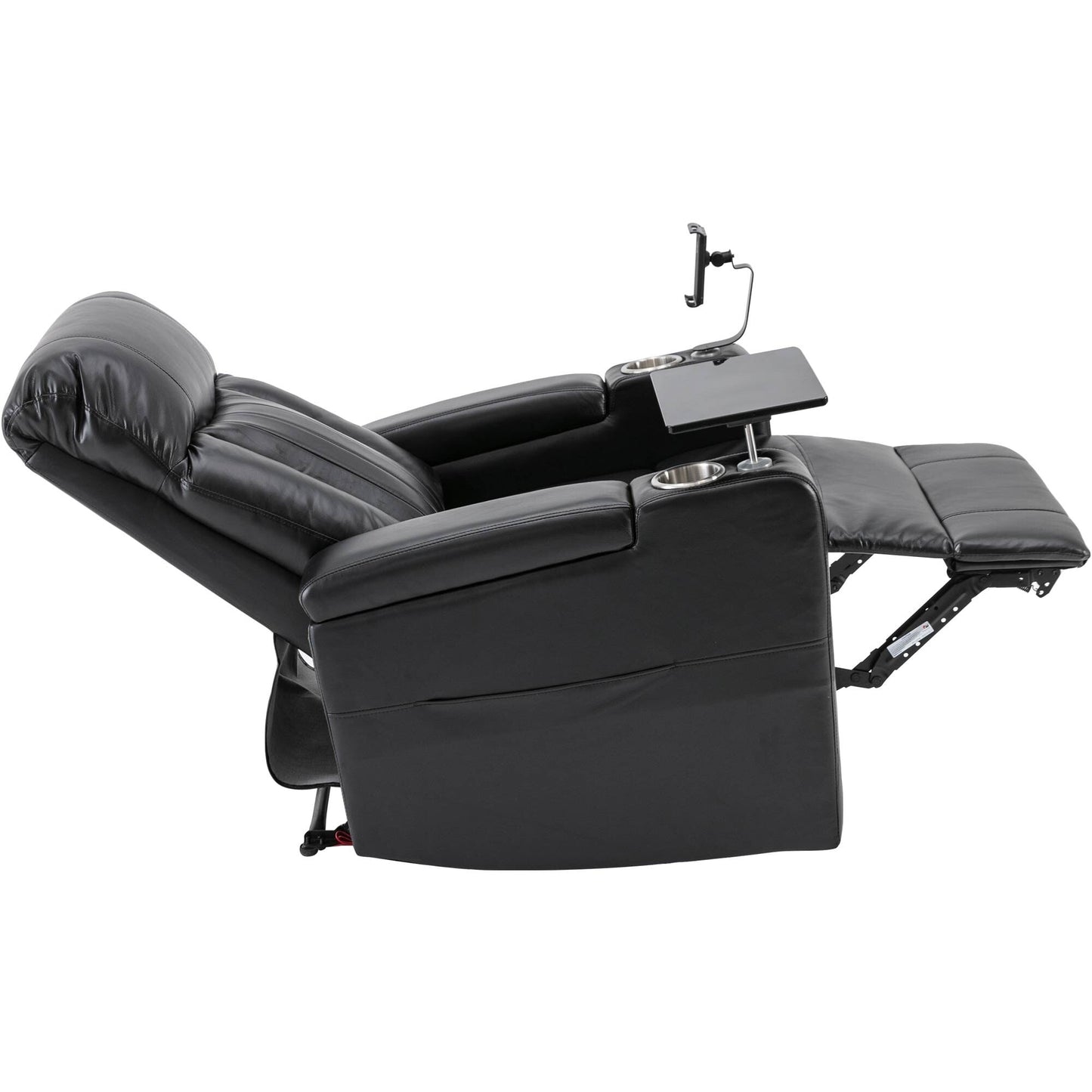 Fauteuil inclinable électrique haut de gamme avec accoudoirs de rangement, porte-gobelets, plateau pivotant et support pour téléphone portable