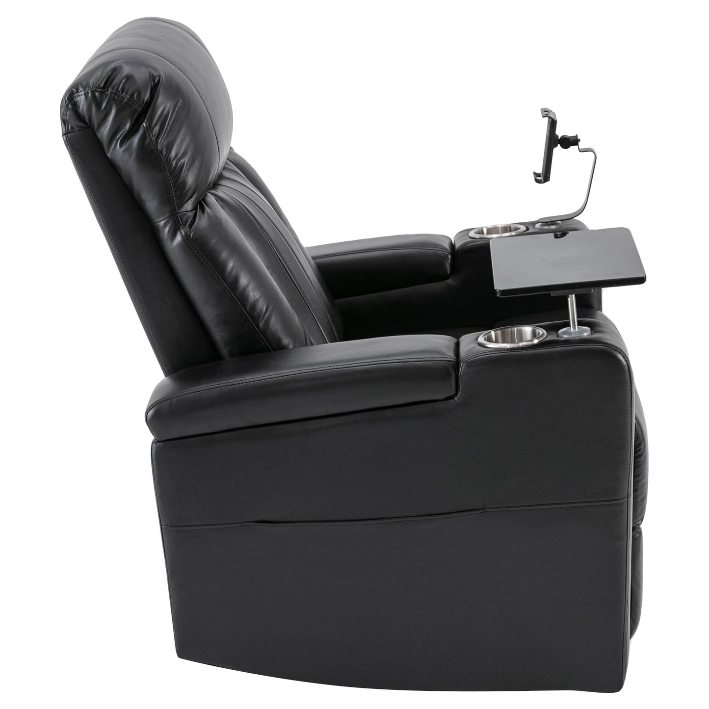Fauteuil inclinable électrique haut de gamme avec accoudoirs de rangement, porte-gobelets, plateau pivotant et support pour téléphone portable