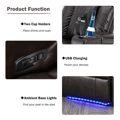 Fauteuil inclinable électrique haut de gamme avec accoudoirs de rangement, porte-gobelets, plateau pivotant et support pour téléphone portable