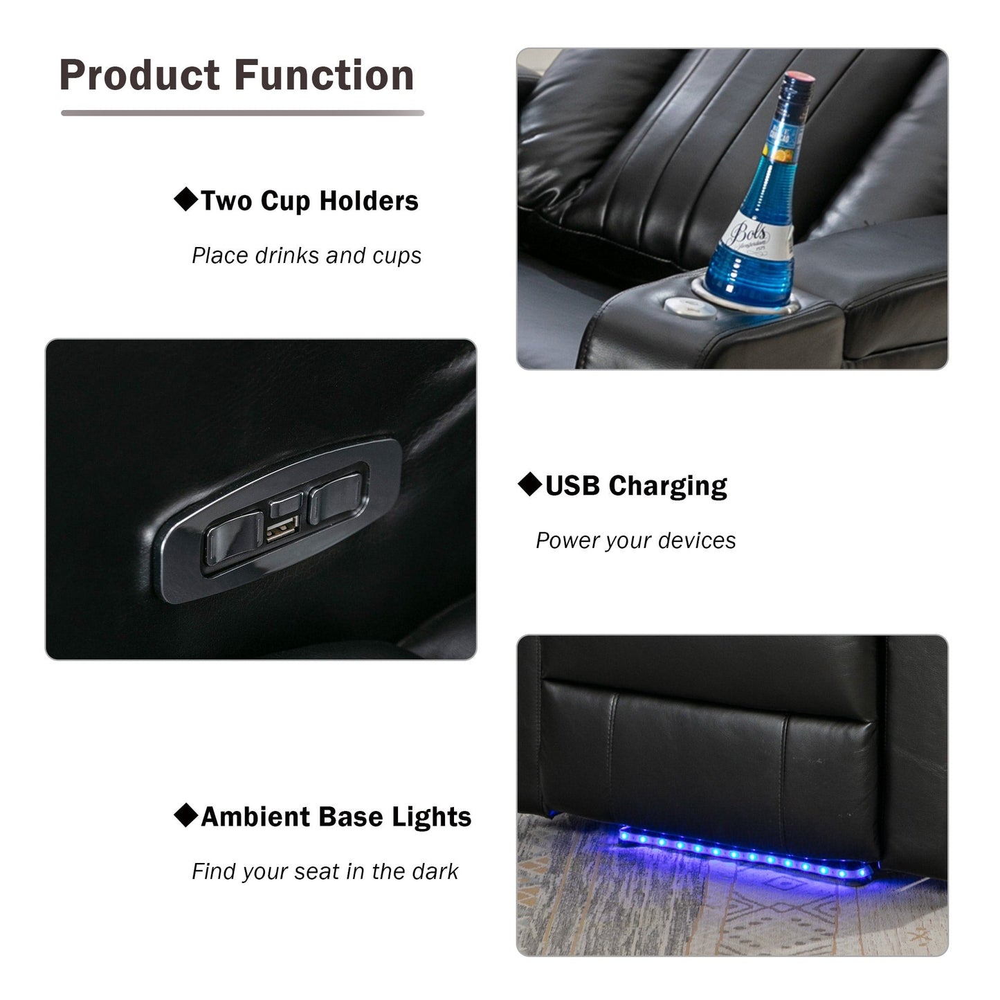 Fauteuil inclinable électrique haut de gamme avec accoudoirs de rangement