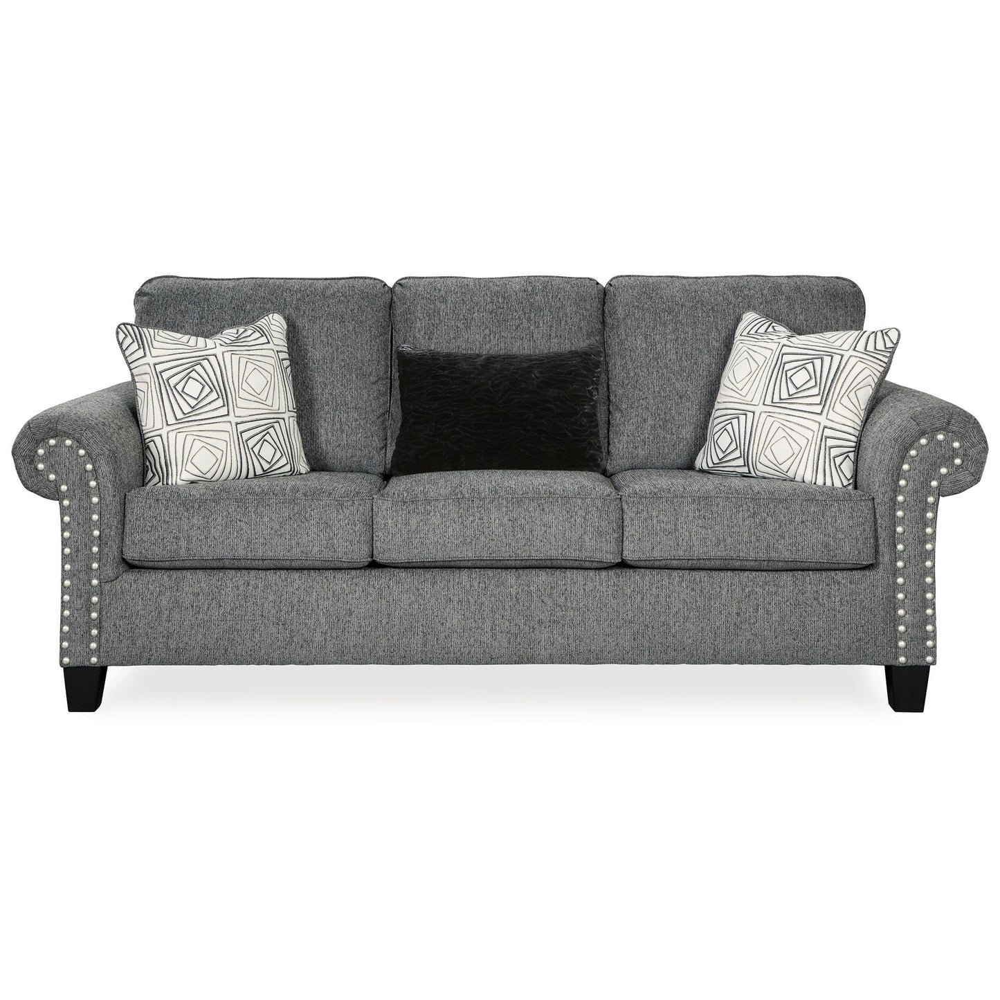 Canapé Preston, chenille grise, fausse fourrure, 3 coussins décoratifs, 230 cm