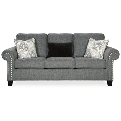 Canapé Preston, chenille grise, fausse fourrure, 3 coussins décoratifs, 230 cm