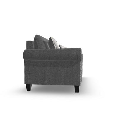 Canapé Preston, chenille grise, fausse fourrure, 3 coussins décoratifs, 230 cm