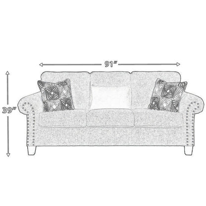Canapé Preston, chenille grise, fausse fourrure, 3 coussins décoratifs, 230 cm