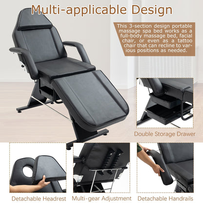 Fauteuil de massage professionnel pour salon de spa, lit pliable avec tabouret hydraulique réglable