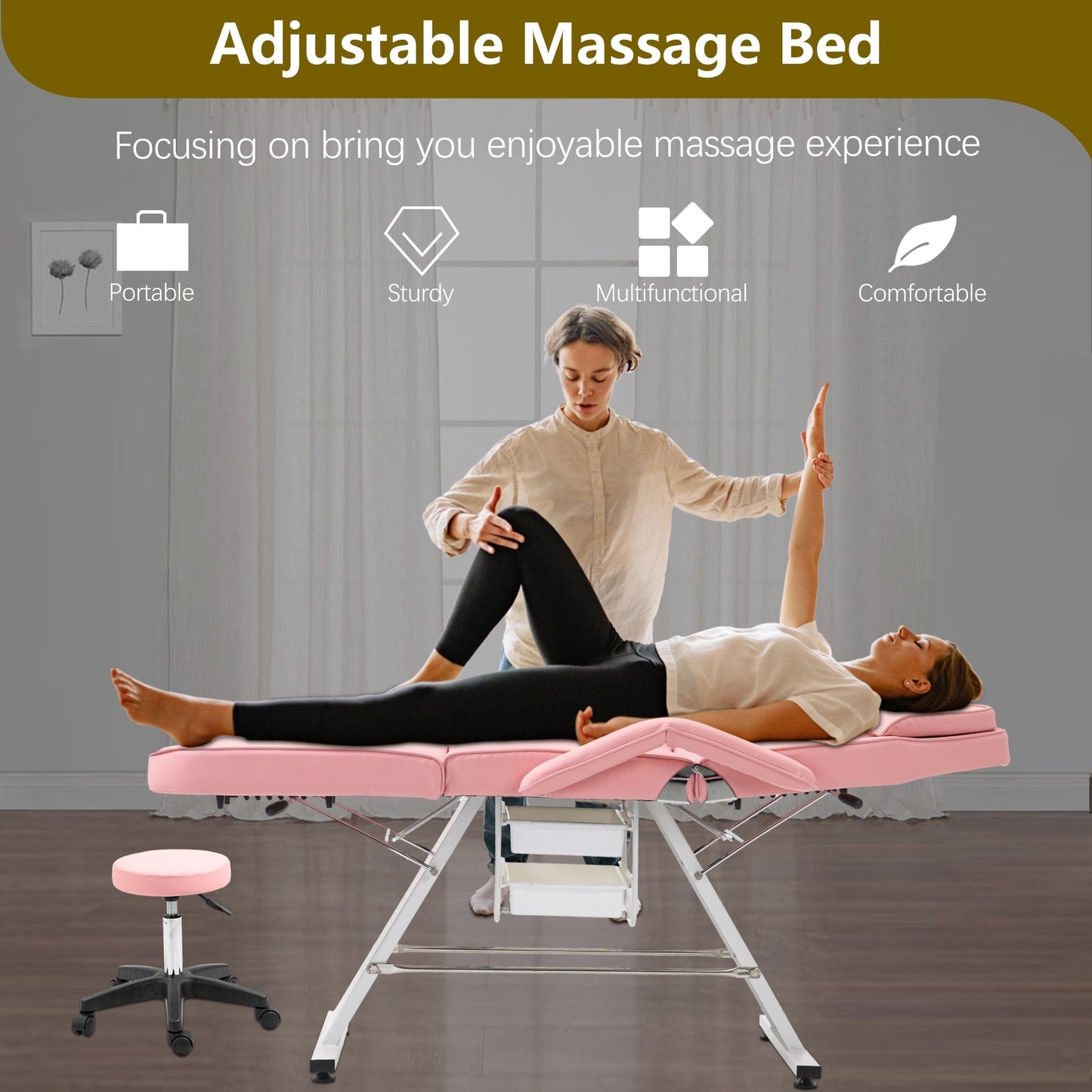 Fauteuil de massage professionnel pour salon de spa, lit pliable avec tabouret hydraulique réglable