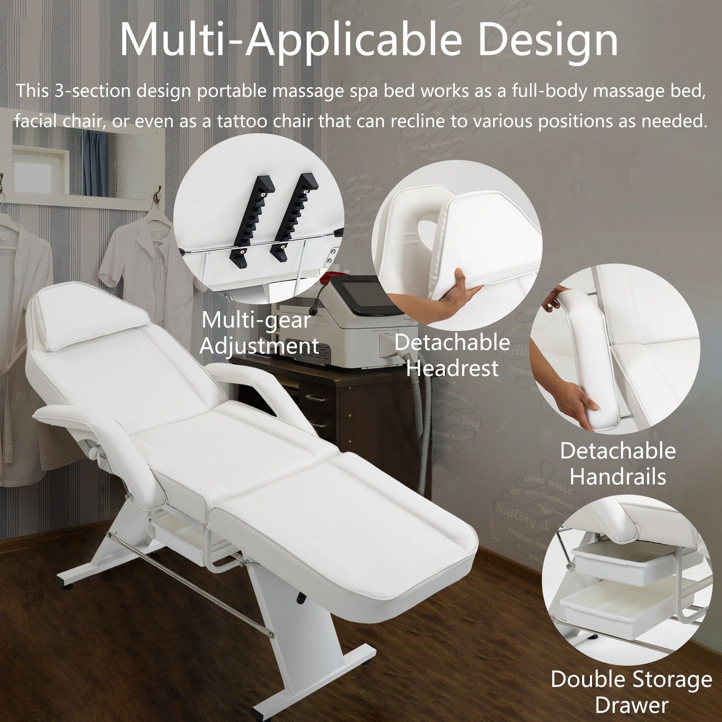 Fauteuil de massage professionnel pour salon de spa, lit pliable avec tabouret hydraulique réglable