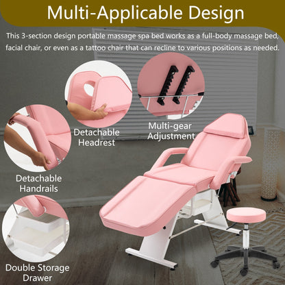 Fauteuil de massage professionnel pour salon de spa, lit pliable avec tabouret hydraulique réglable