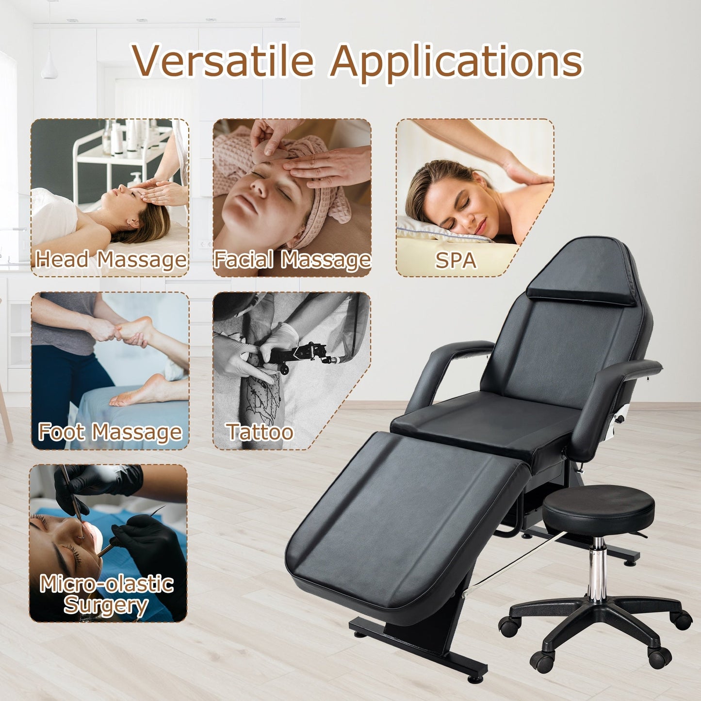 Fauteuil de massage professionnel pour salon de spa, lit pliable avec tabouret hydraulique réglable
