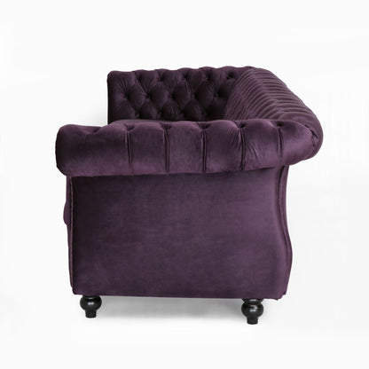 Canapé en velours violet moderne de 84,5 pouces avec accoudoirs droits, 3 coussins amovibles, confort moelleux et savoir-faire durable