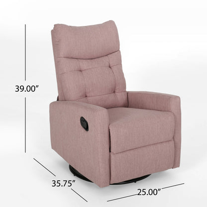 Fauteuil inclinable pivotant avec repose-pieds, tissu capitonné rose poudré