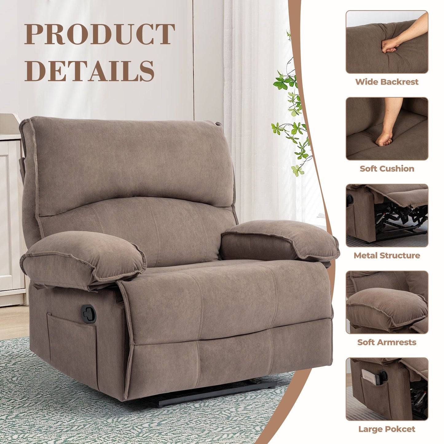 Fauteuil inclinable avec coussin de massage, assise large et montage facile