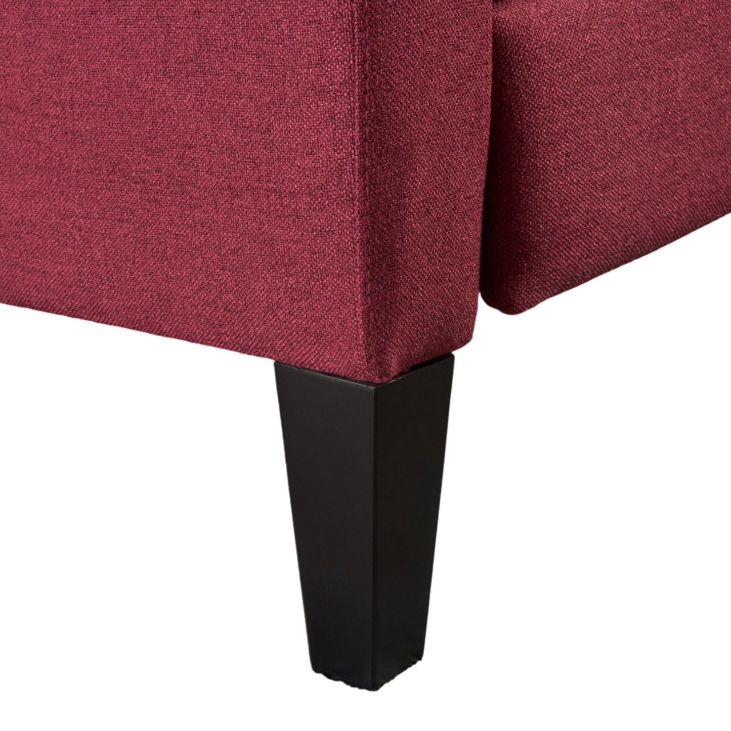 Fauteuil inclinable à dossier relevable, pieds en bois de bouleau, polyester capitonné à boutons rouges