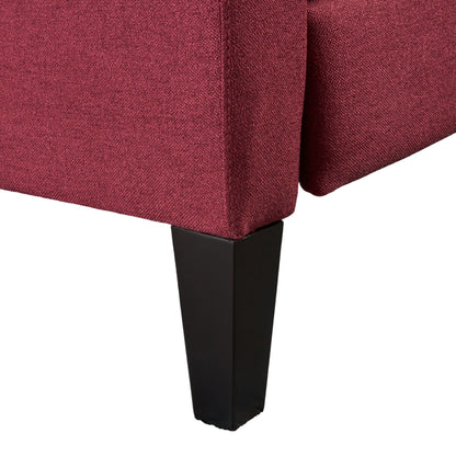 Fauteuil inclinable à dossier relevable, pieds en bois de bouleau, polyester capitonné à boutons rouges