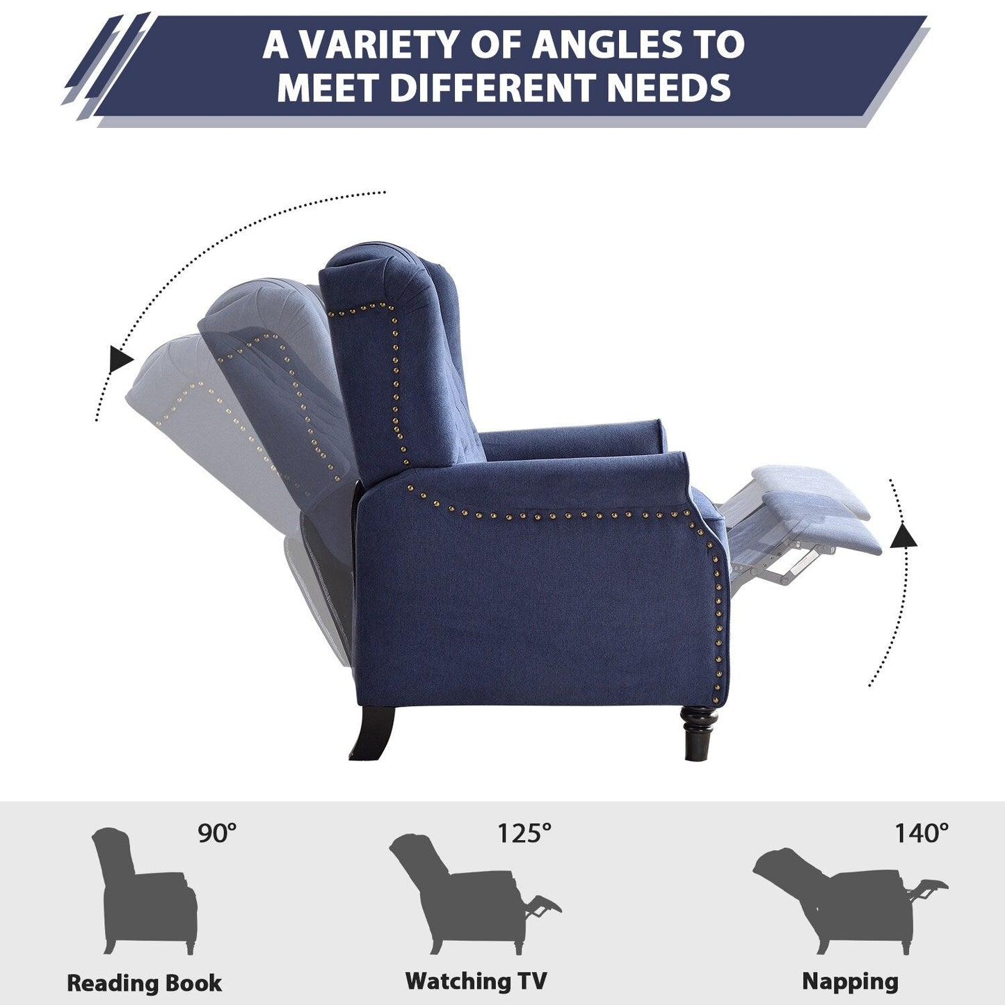 Fauteuil inclinable avec dossier capitonné et pieds en bois