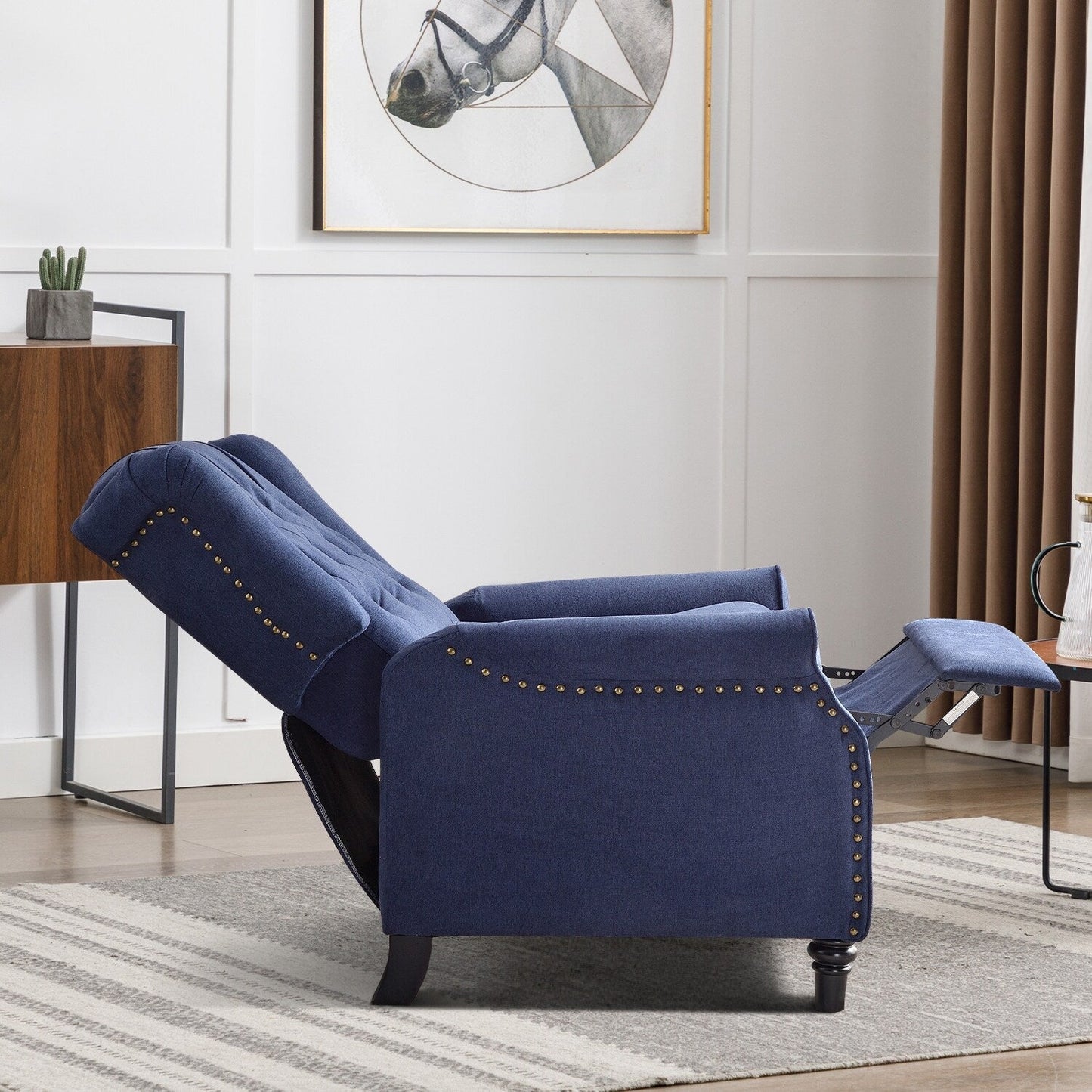 Fauteuil inclinable avec dossier capitonné et pieds en bois