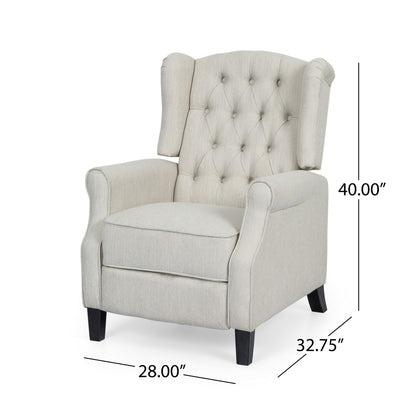 Fauteuil inclinable à dossier relevable, bois de bouleau brun foncé, tissu capitonné beige