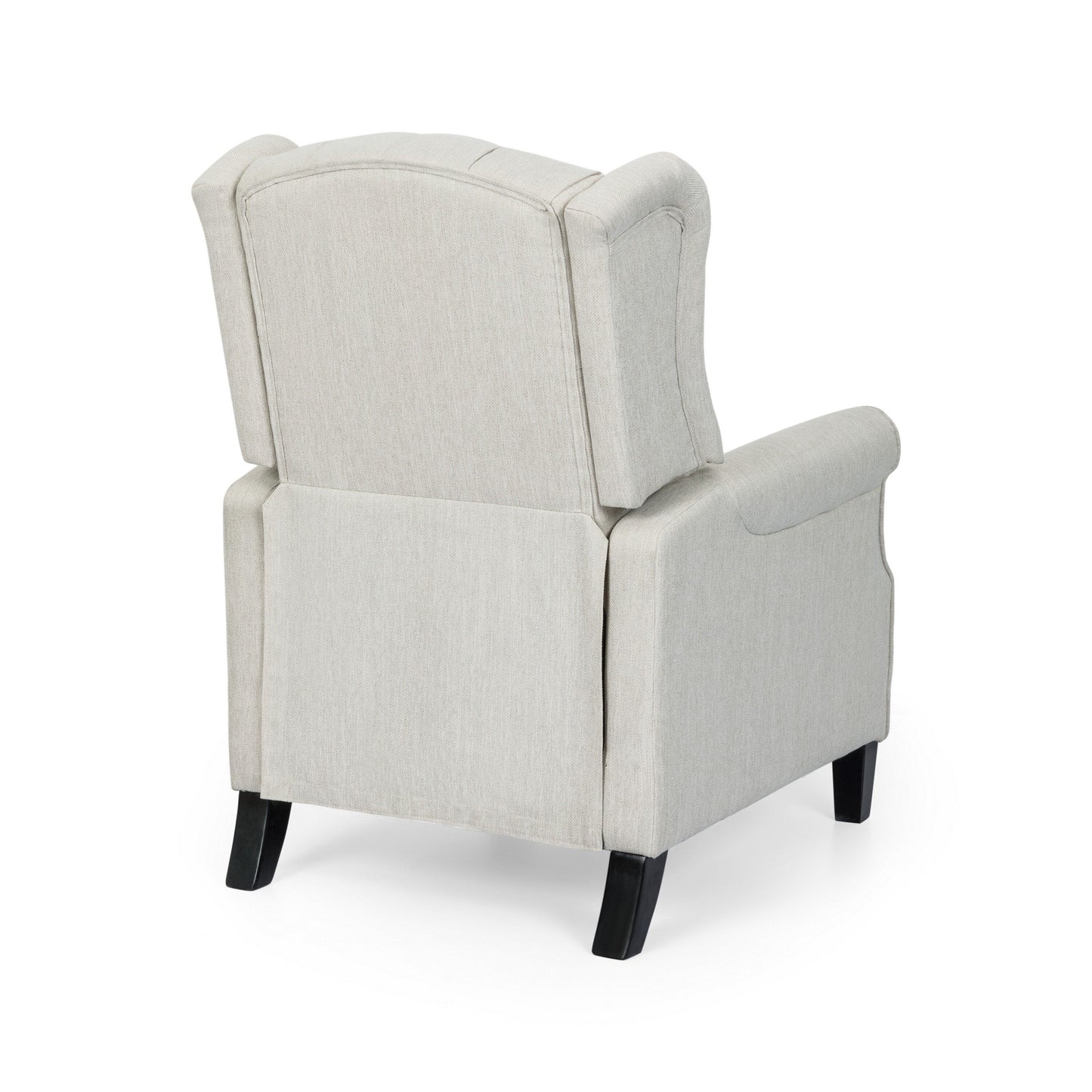 Fauteuil inclinable à dossier relevable, bois de bouleau brun foncé, tissu capitonné beige