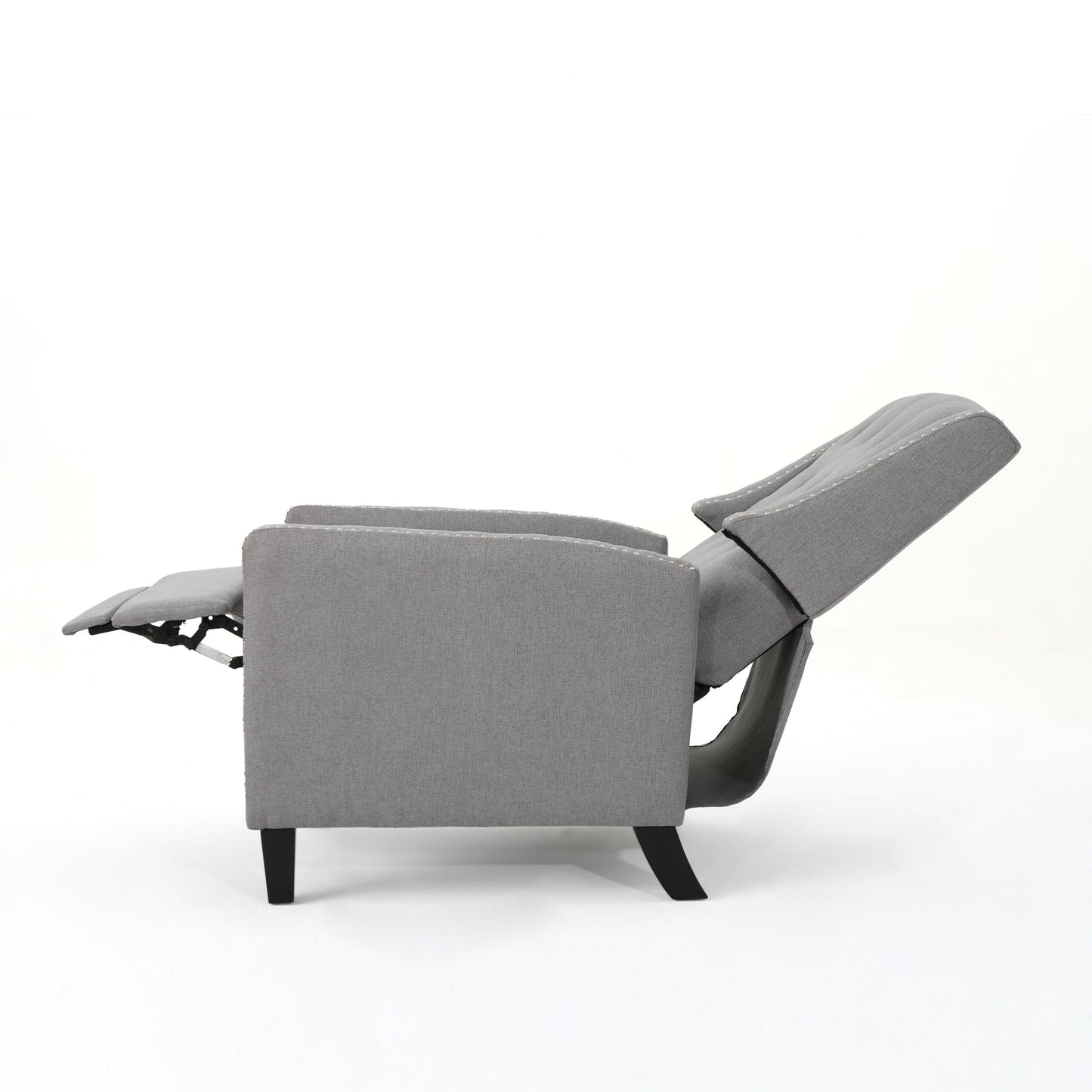 Fauteuil inclinable à dossier capitonné, bois de bouleau, tissu gris