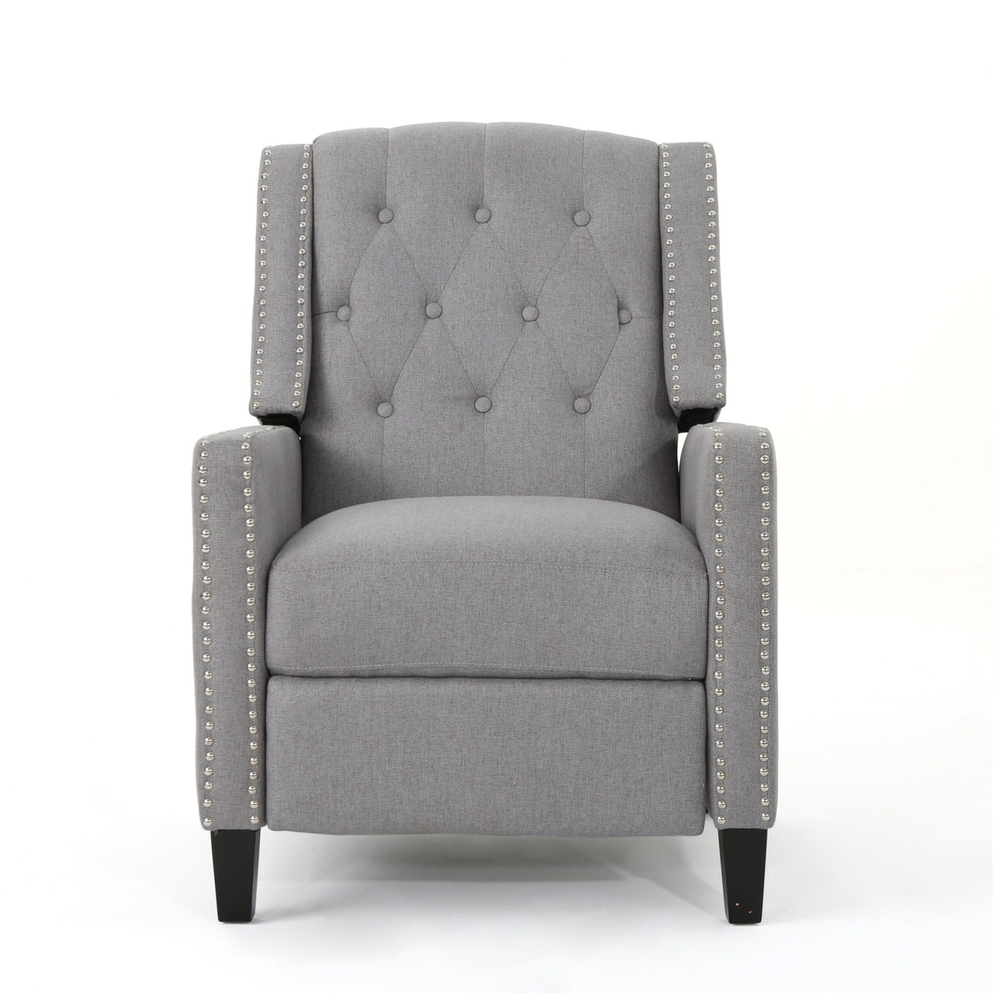 Fauteuil inclinable à dossier capitonné, bois de bouleau, tissu gris
