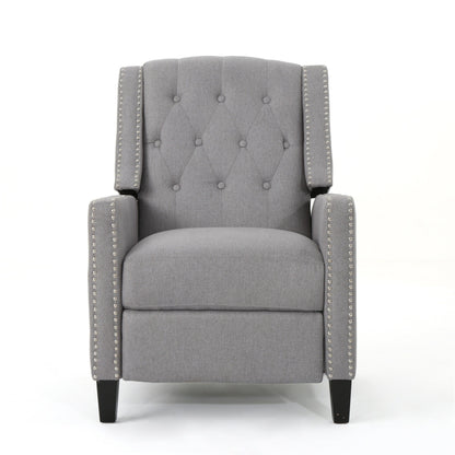 Fauteuil inclinable à dossier capitonné, bois de bouleau, tissu gris