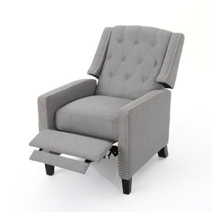 Fauteuil inclinable à dossier capitonné, bois de bouleau, tissu gris