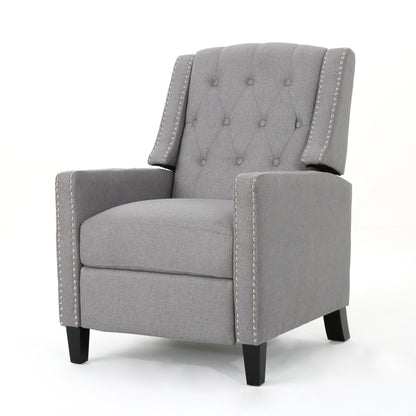 Fauteuil inclinable à dossier capitonné, bois de bouleau, tissu gris