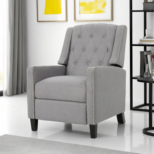Fauteuil inclinable à dossier capitonné, bois de bouleau, tissu gris