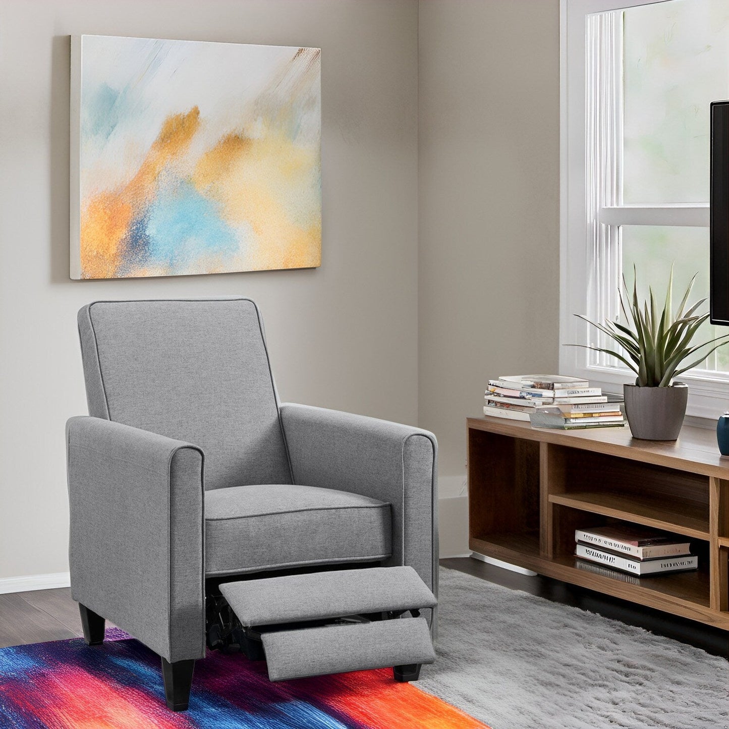 Fauteuil inclinable à dossier bas pour cinéma maison - Fauteuil inclinable compact avec accoudoirs et repose-pieds réglable, idéal pour les petits espaces