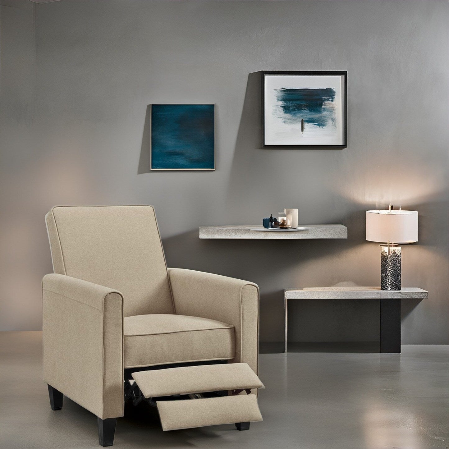 Fauteuil inclinable à dossier bas pour cinéma maison - Fauteuil inclinable compact avec accoudoirs et repose-pieds réglable, idéal pour les petits espaces