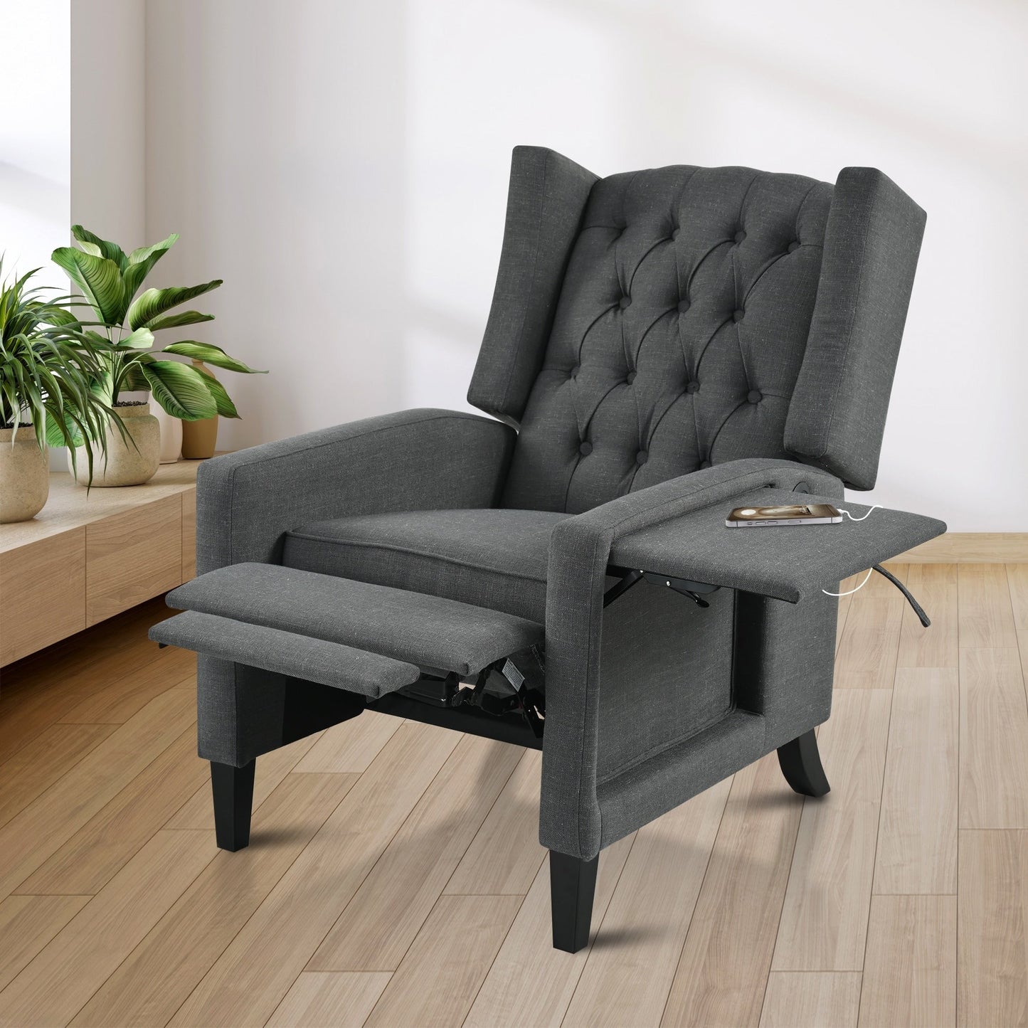 Fauteuil inclinable avec table d'appoint pliable et ports USB