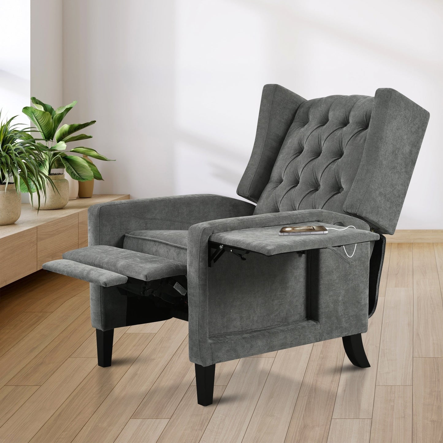 Fauteuil inclinable avec table d'appoint pliable et ports USB