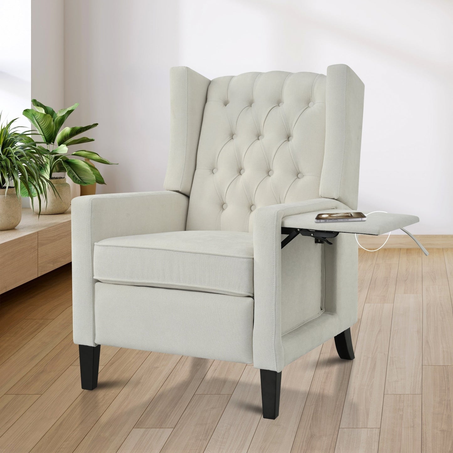 Fauteuil inclinable avec table d'appoint pliable et ports USB