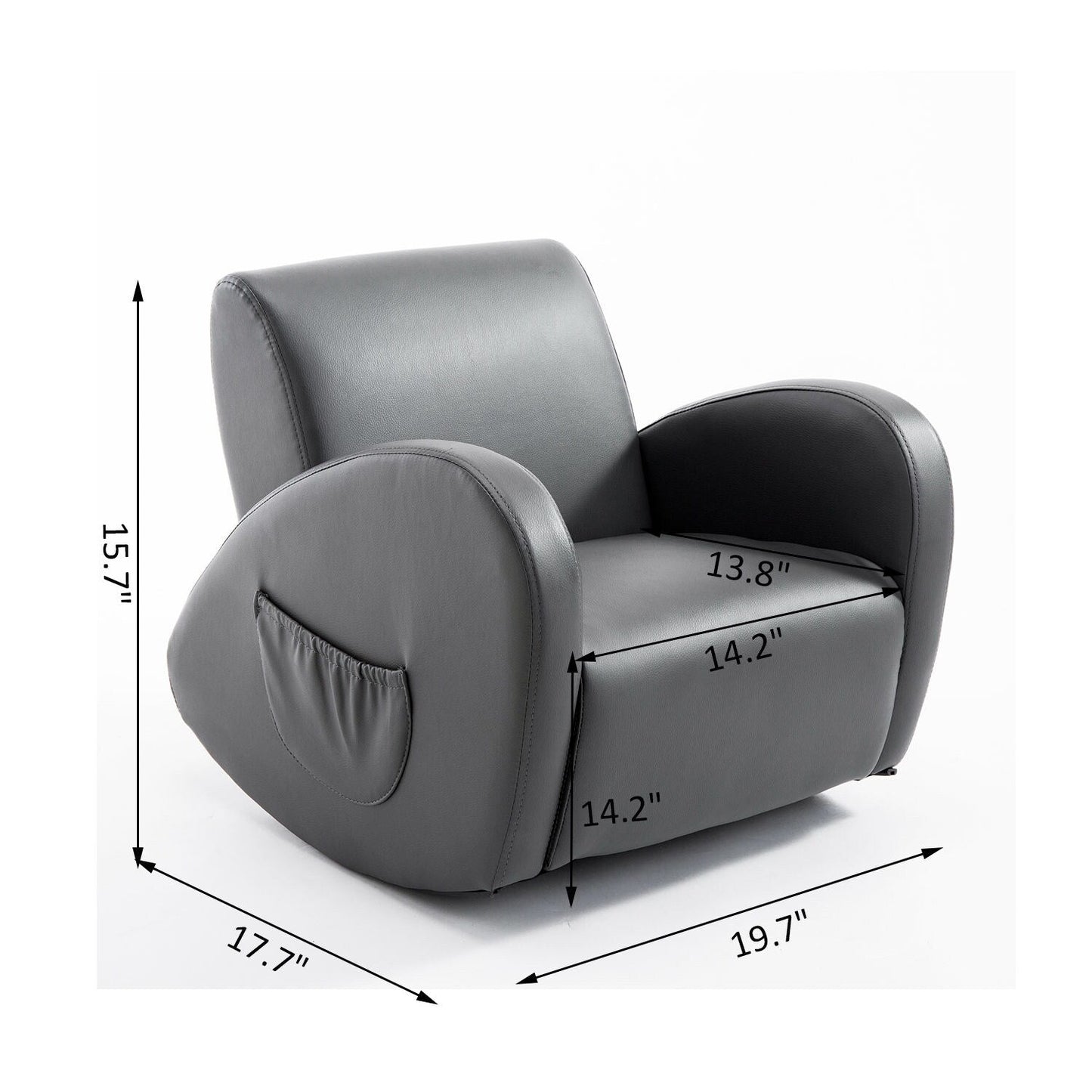 Canapé à bascule Qaba 20 pour enfants, fauteuil, meuble pour enfants avec 2 poches latérales et matériau PU résistant, gris