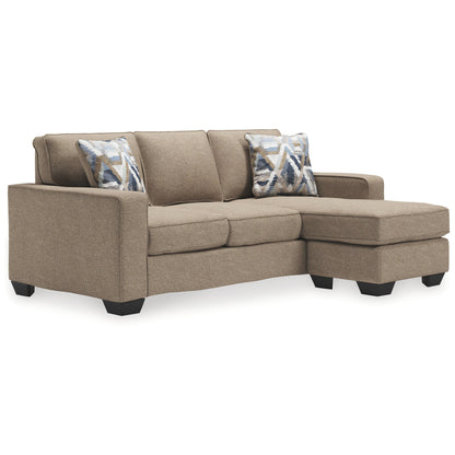 Canapé-méridienne Qien, 2 coussins décoratifs, polyester marron bois flotté, 85 pouces