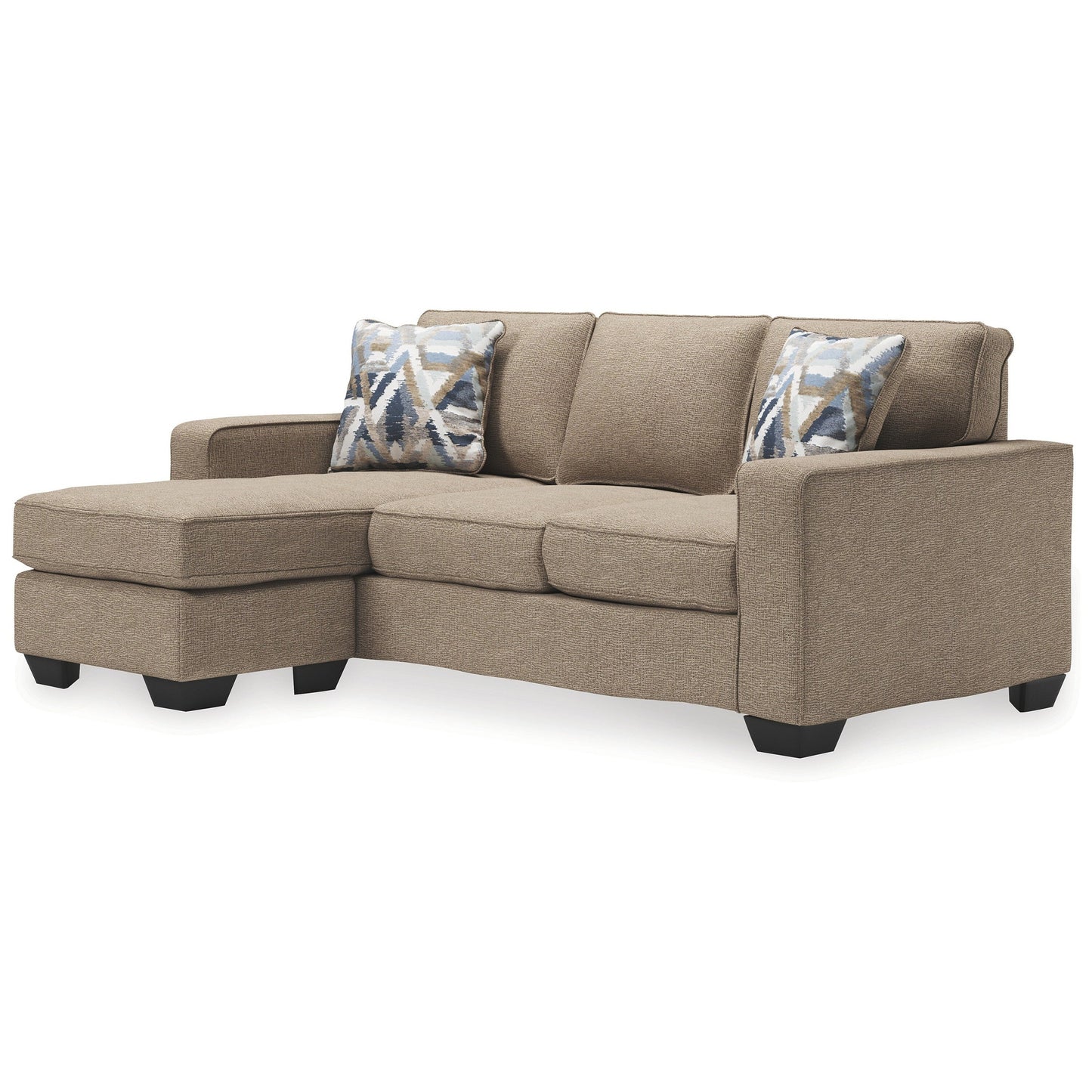 Canapé-méridienne Qien, 2 coussins décoratifs, polyester marron bois flotté, 85 pouces