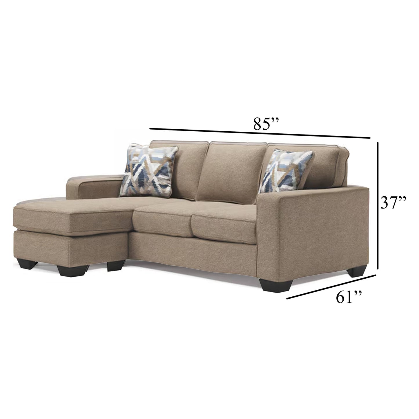 Canapé-méridienne Qien, 2 coussins décoratifs, polyester marron bois flotté, 85 pouces