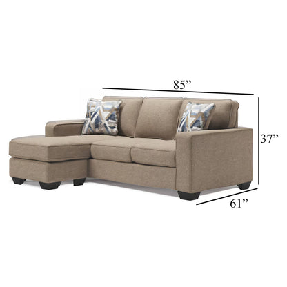 Canapé-méridienne Qien, 2 coussins décoratifs, polyester marron bois flotté, 85 pouces