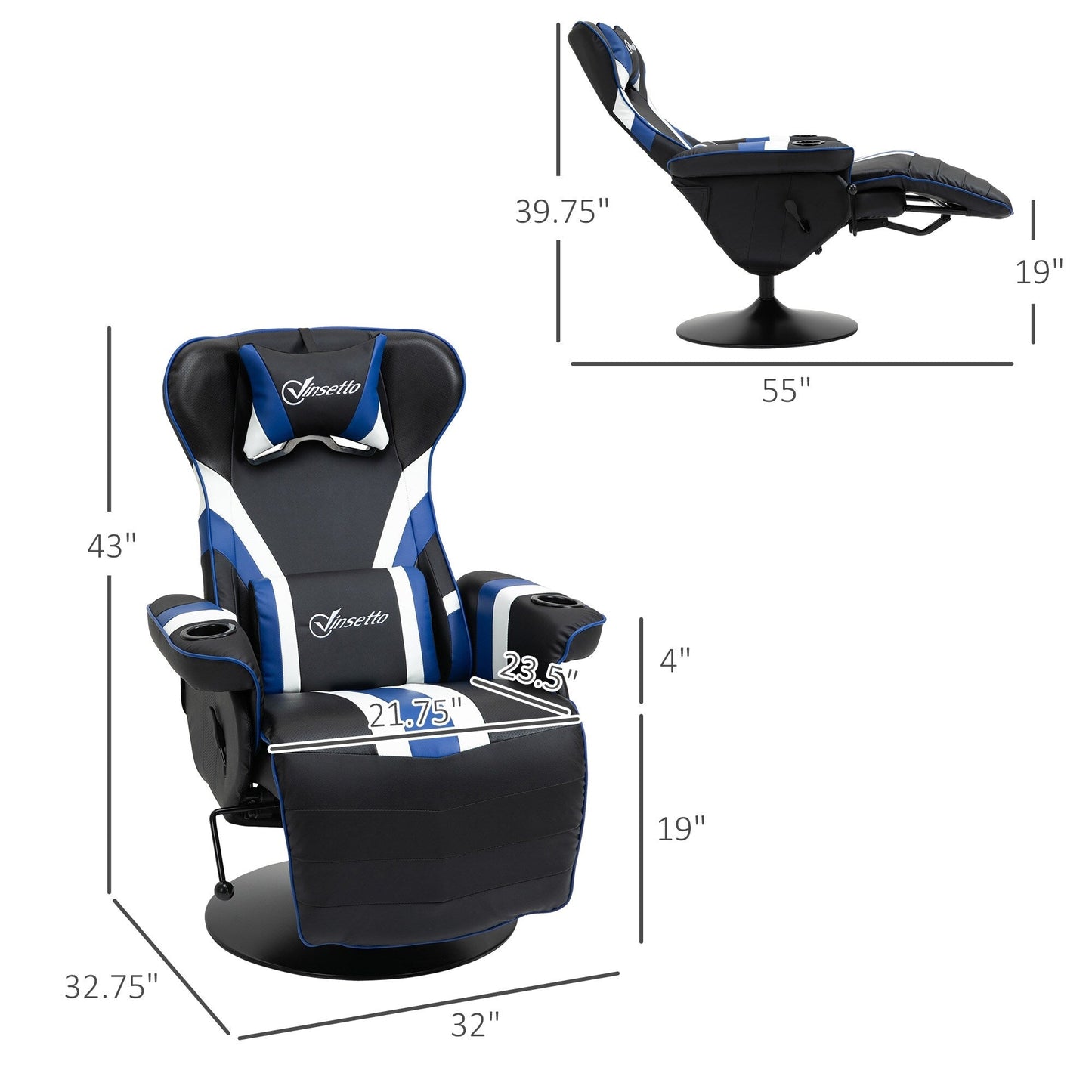 Fauteuil inclinable d'ordinateur de style course avec support lombaire